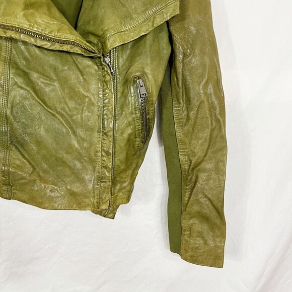 Lamarque Talia Green Distressed Leather Moto Jacket Grunge Boho - Size XS - Picture 6 of 8